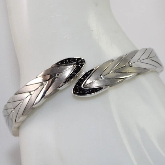 John Hardy Modern Chain Sterling Silver 925 Black Sapphire Bypass Cuff Bracelet - Picture 6 of 13